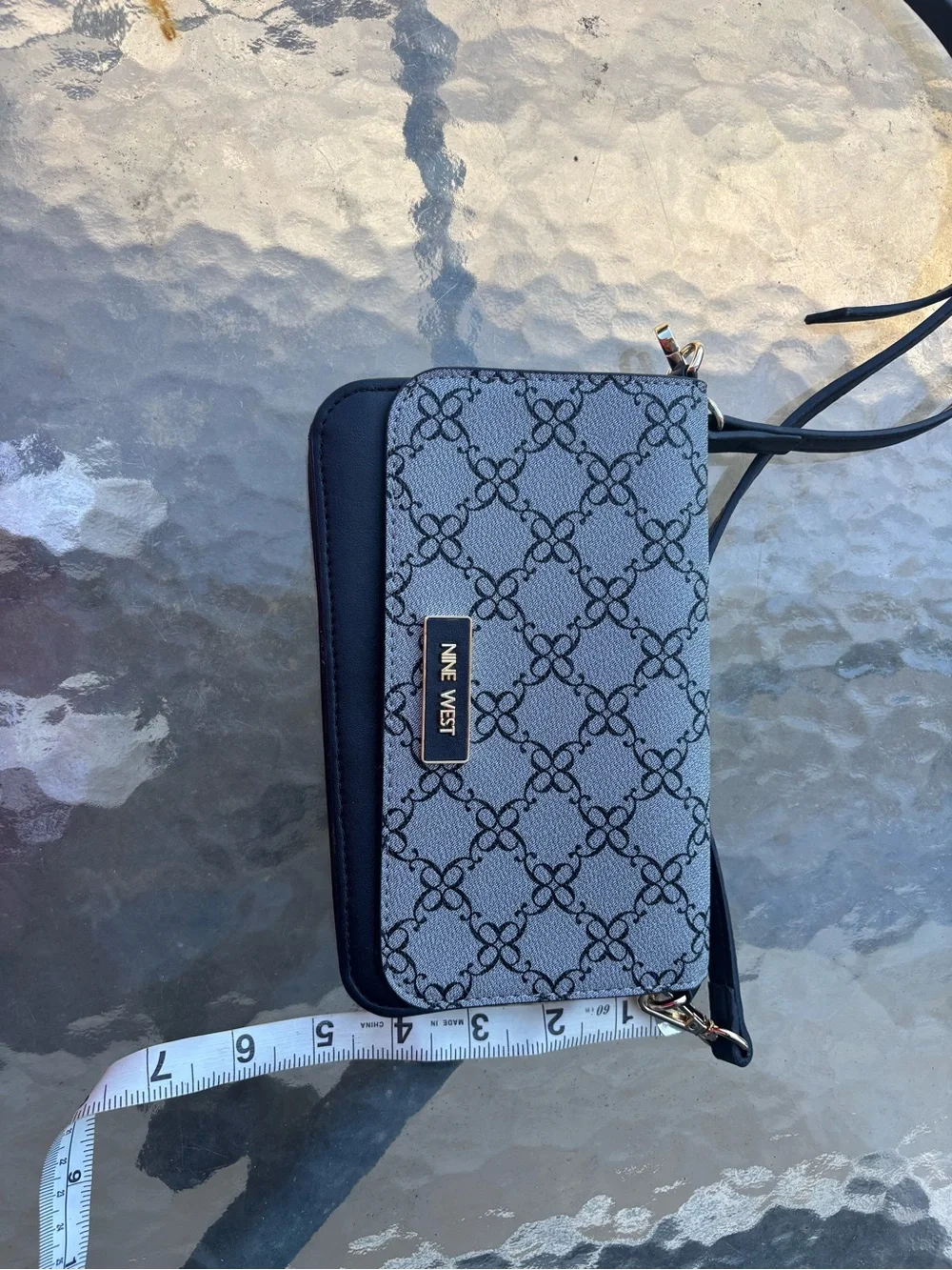Nine West Gray and Black Logo Pattern Crossbody Wallet